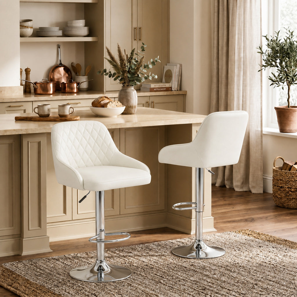 HOMCOM Set of 2 Swivel and Height-Adjustable Bar Stools with Backrest, Faux Leather, White