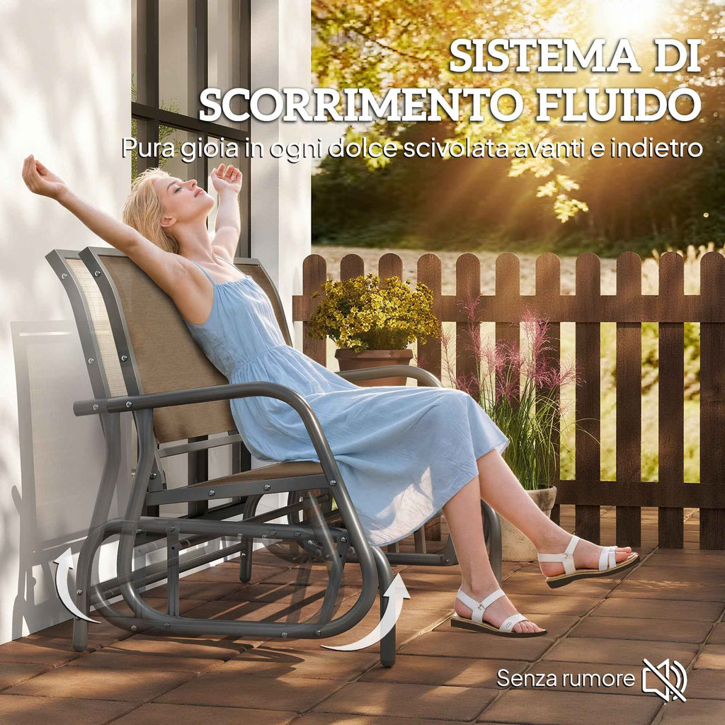 Outsunny 2-Seater Garden Swing Bench in Metal and Mesh Fabric, 120x70x85 cm, Light Brown