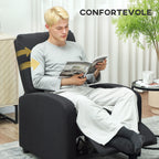 Manually Reclining Relaxing Chair with Footrest and Fabric Upholstery, Black