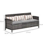 Outsunny 3 sofa outdoor sofa in rattan (PE) with padded and removable cushions, garden/terrace, 173x68x78cm - Borgè