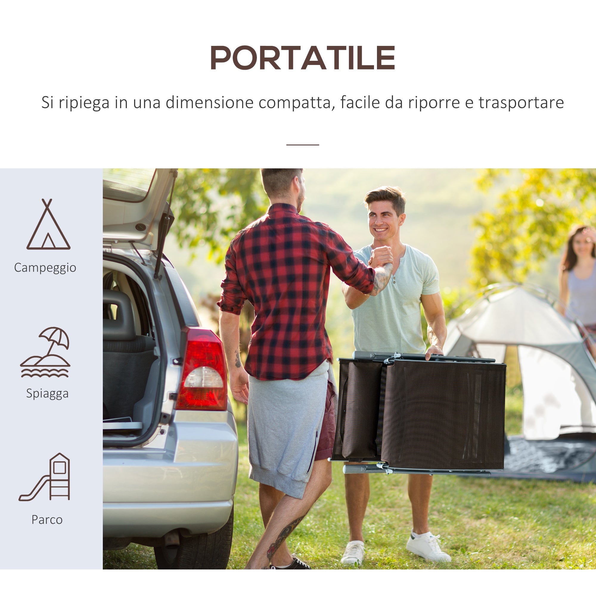 Folding Garden Lounger with Cushion, 7-Reclining Backrest, 137x63.5x100.5cm, Brown