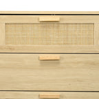 6-Drawer Chest of Drawers, Boho Style, for Bedroom and Entrance, Made of Wood and Rattan, 110x40x69 cm, Oak