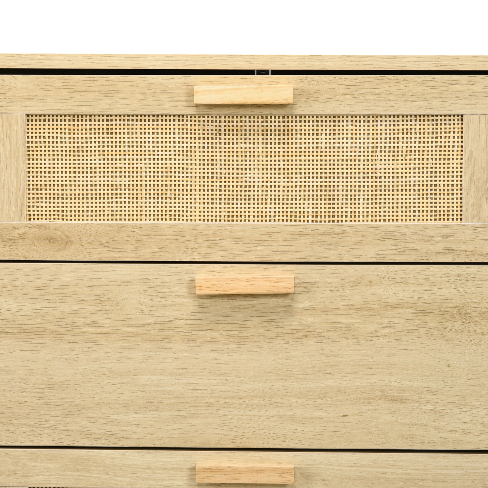 6-Drawer Chest of Drawers, Boho Style, for Bedroom and Entrance, Made of Wood and Rattan, 110x40x69 cm, Oak