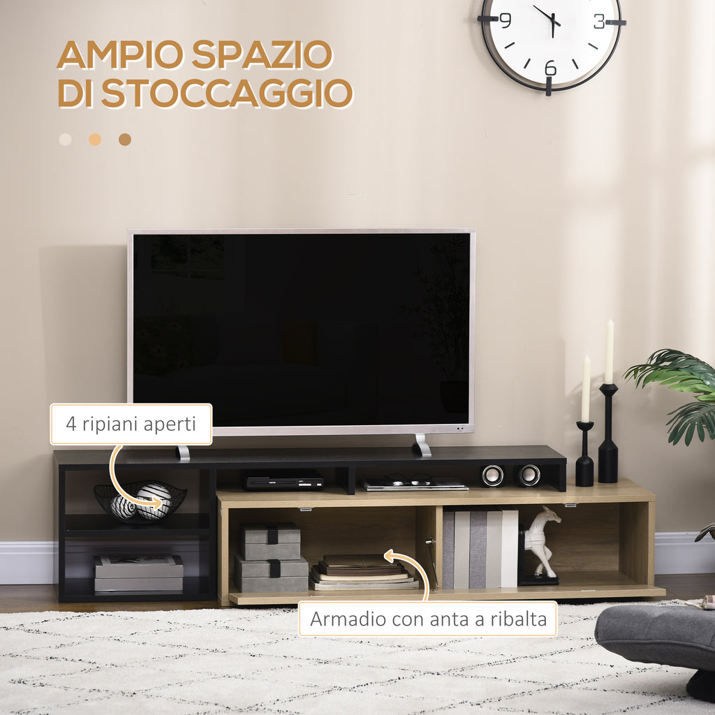 32"-65" TV Stand with Removable Shelf and Hinged Door Cabinet in MDF, 163x40x38 cm, Wood and Black