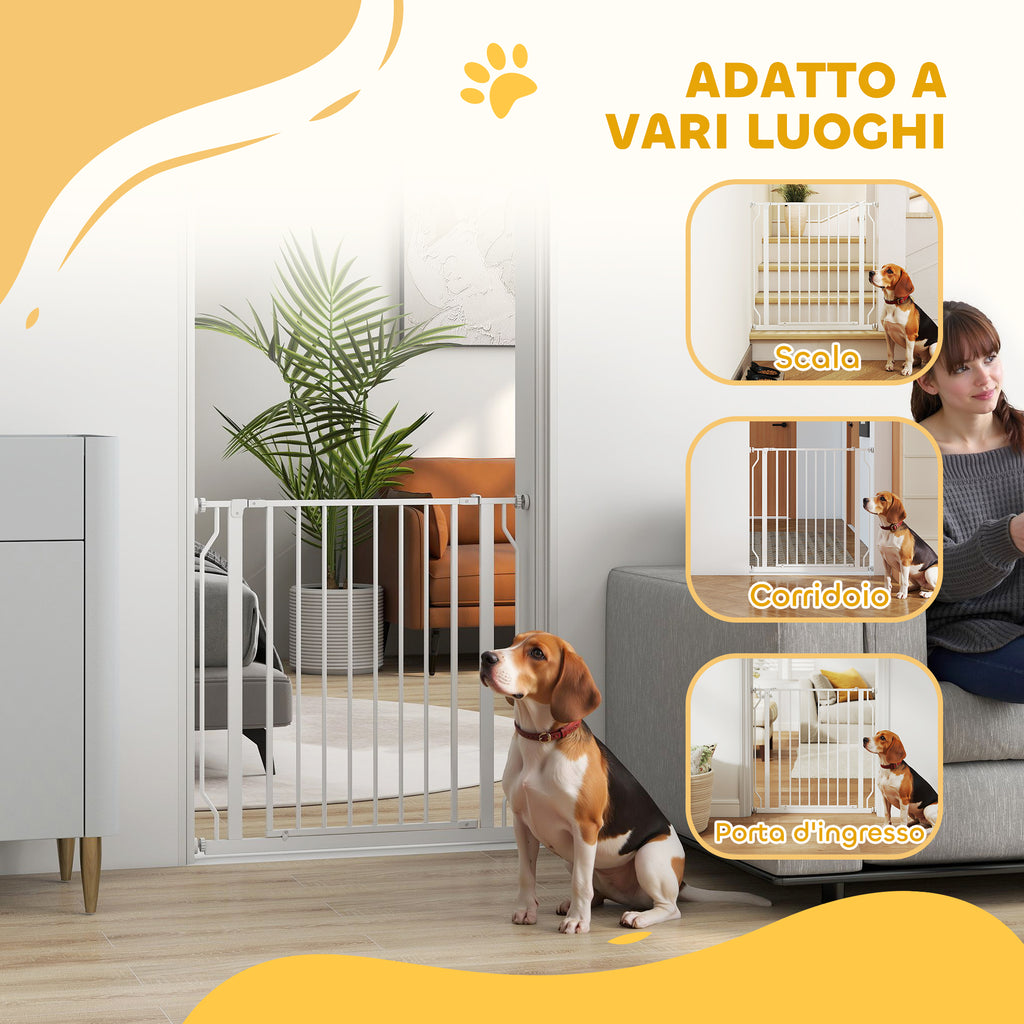 Extendable and Adjustable Dog Gate for Stairs and Doors, Made of Steel and ABS, 75-85x76 cm, White
