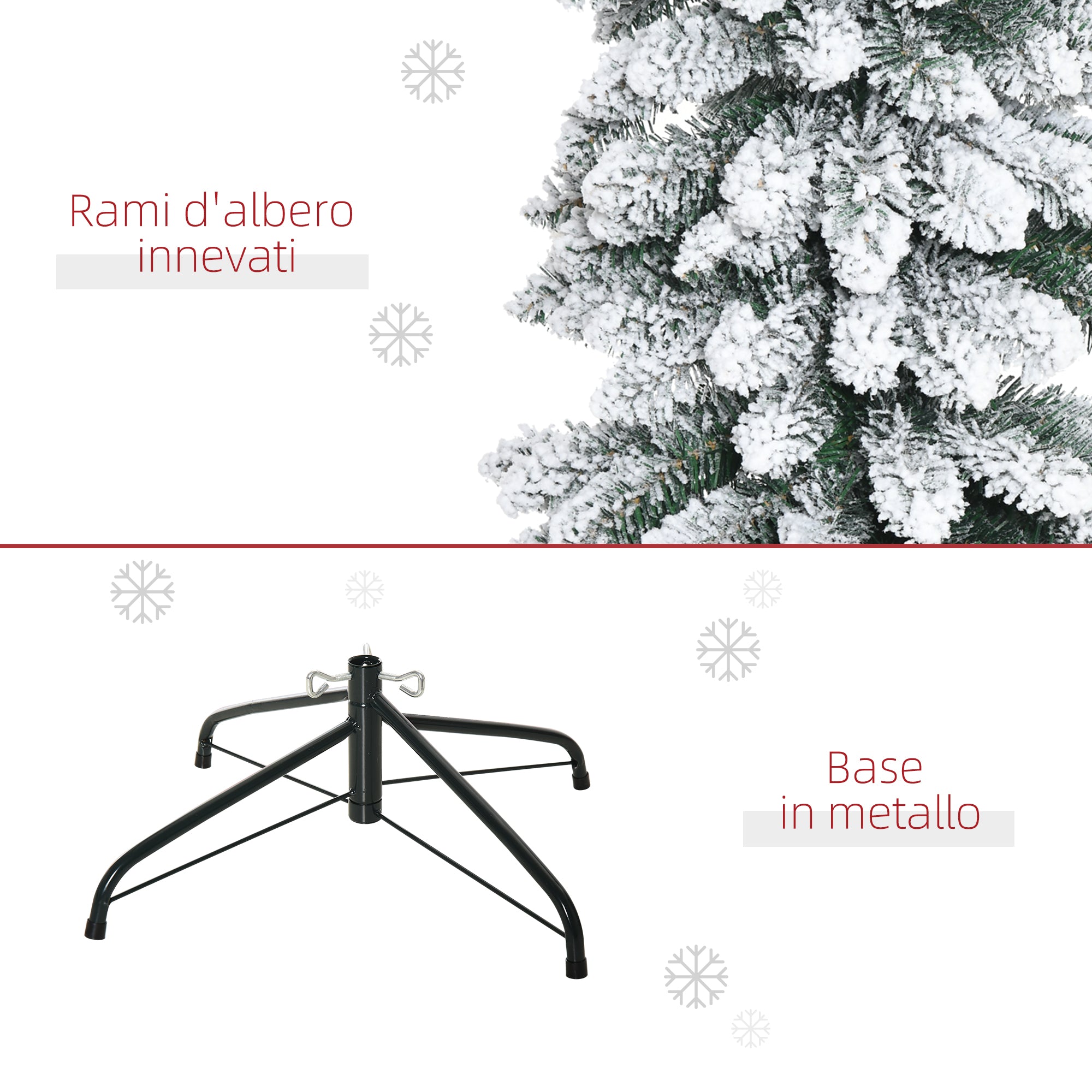 2-Section Snow-Covered Christmas Tree with 395 Metal and Plastic Branches, 46x46x180cm, Green