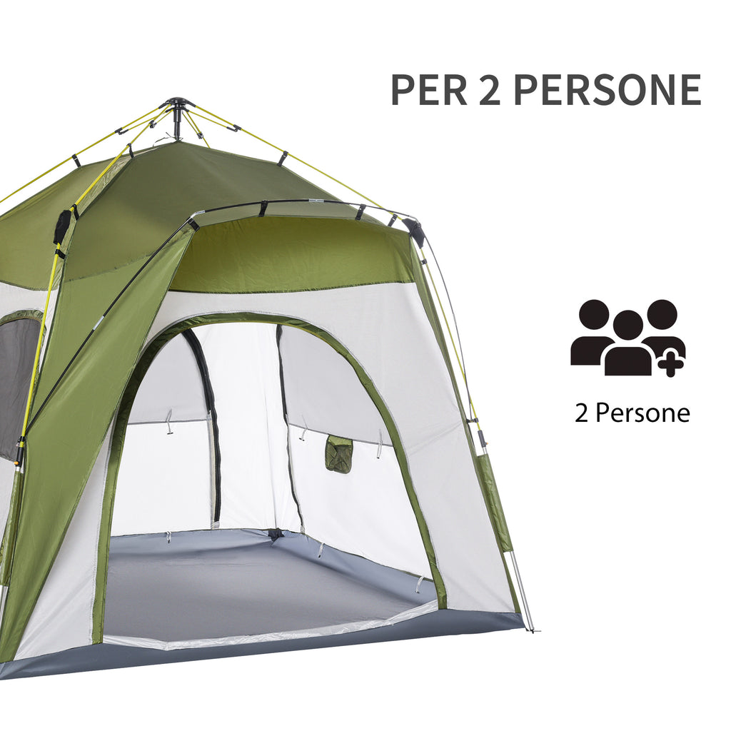 2-Person Pop-Up Camping Tent with Zippered Door and 3 Windows, 240x240x199 cm, Green