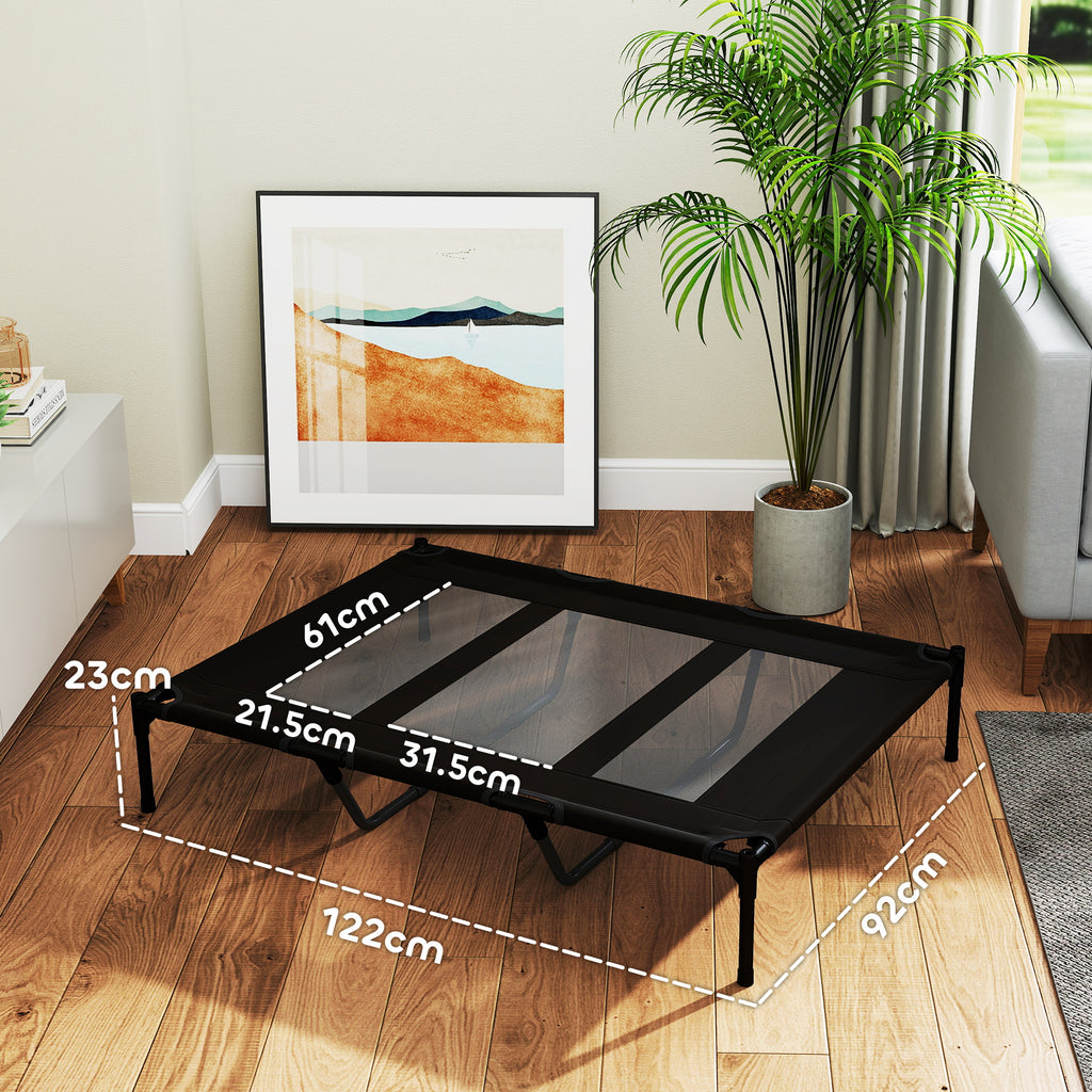 PawHut Raised Dog Bed with Travel Bag, Metal and Oxford Fabric, 122x92x23 cm, Black
