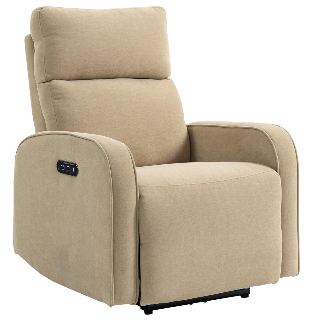 Electric Chenille Recliner Chair with Footrest, Adjustable Headrest and Sockets, 80x93x103 cm, Beige