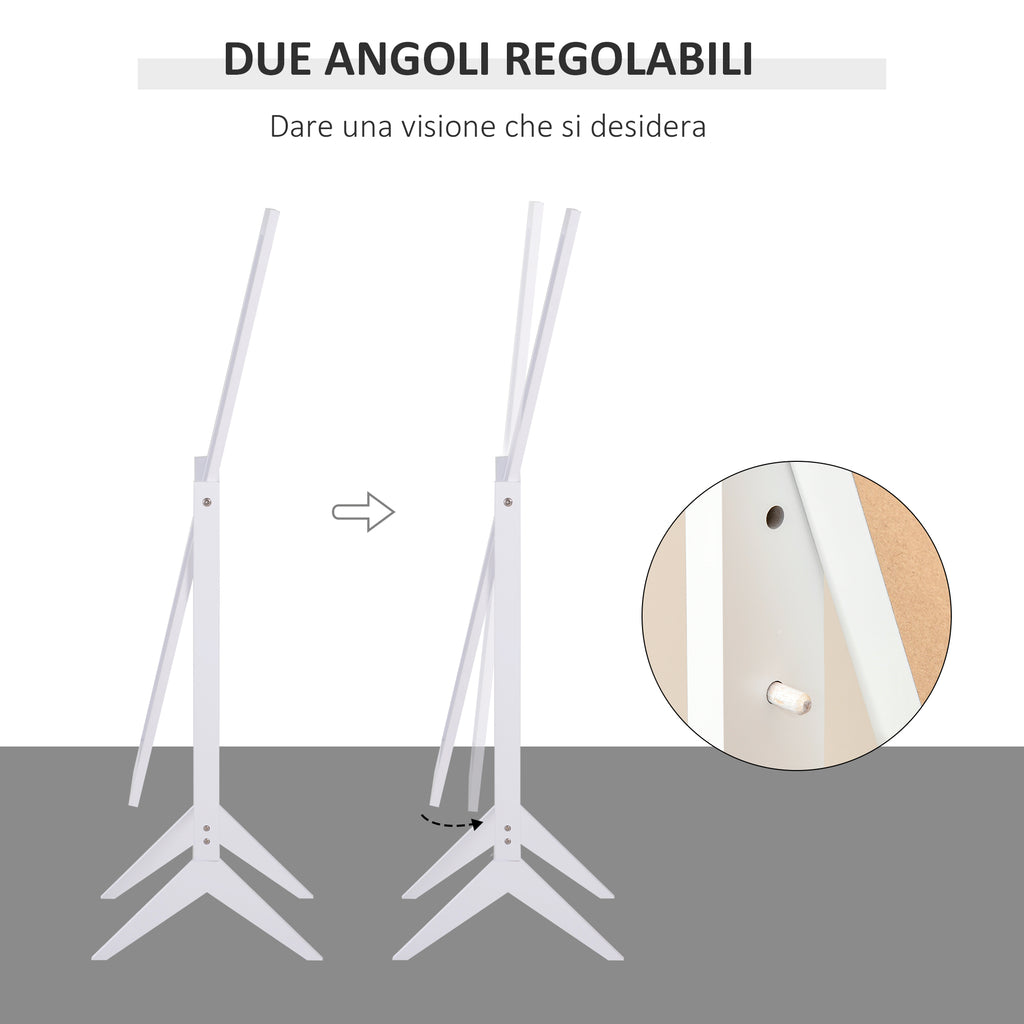 Full-Length Mirror with 4 Legs and Adjustable Angle, Wood and Glass, 47x46x148 cm, White
