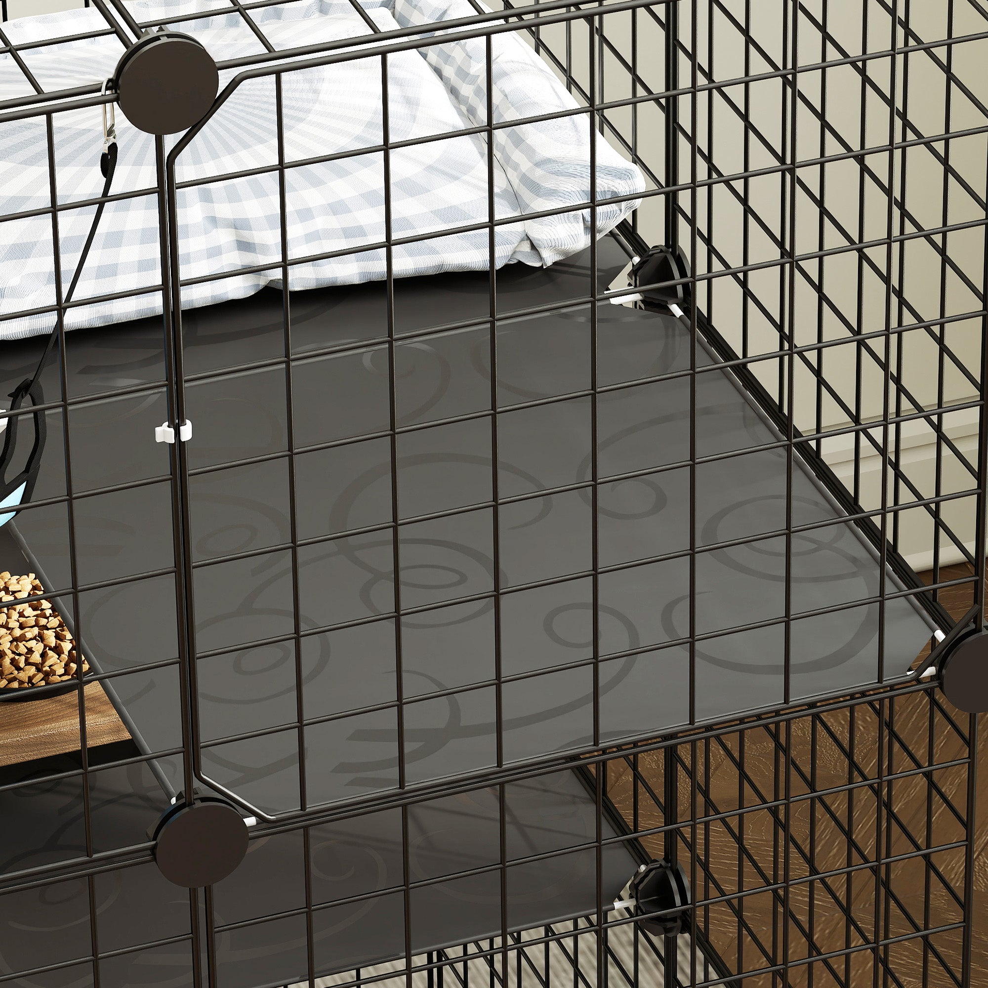 PawHut Cat Cage, Customizable 3-Tier Enclosure, 105cm, Black