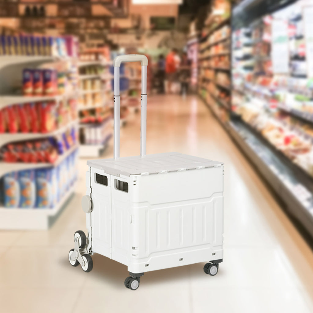 HOMCOM Folding Shopping Cart, Aluminum Trolley, Stair-Climbing Wheels, White