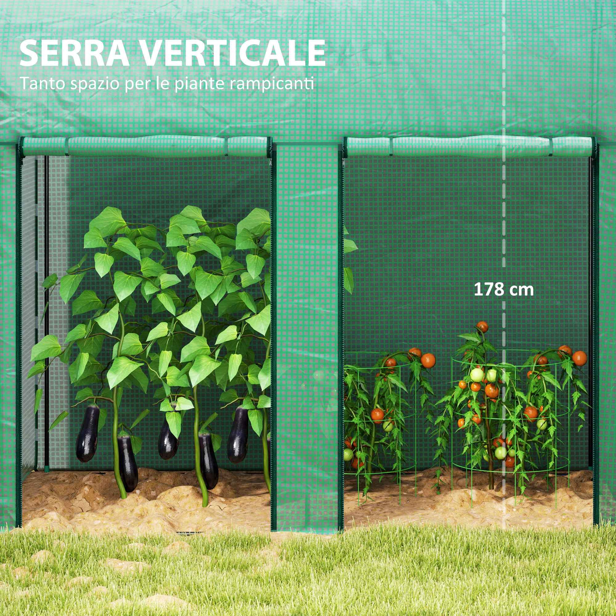 Outsunny 2m² Garden Greenhouse, 2 Roll-Up Doors, 140g/m² Anti-UV PE Cover, 2x1x1.78m, Green
