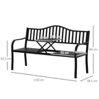 Outsunny 2-3 Seater Garden Bench with Lift-Up Metal Table, 150x58.5x90cm, Black
