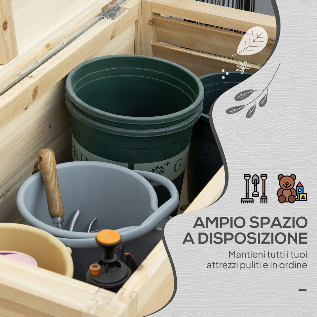 Outsunny 155L Outdoor Wooden Storage Chest with Metal Lid and 2 Shock Absorbers, 110x50x50 cm, Wood Color