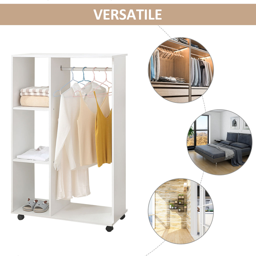HomCom Wardrobe with Wooden Wheels, white, 80x40x128cm - Borgè