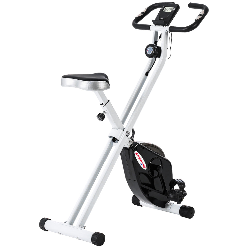 Folding Magnetic Exercise Bike, 8 Levels, LCD Display, Adjustable Wheels and Seat, Black