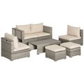 8-Piece PE Rattan Garden Lounge Set with Armchairs, Coffee Tables and Stools, Beige