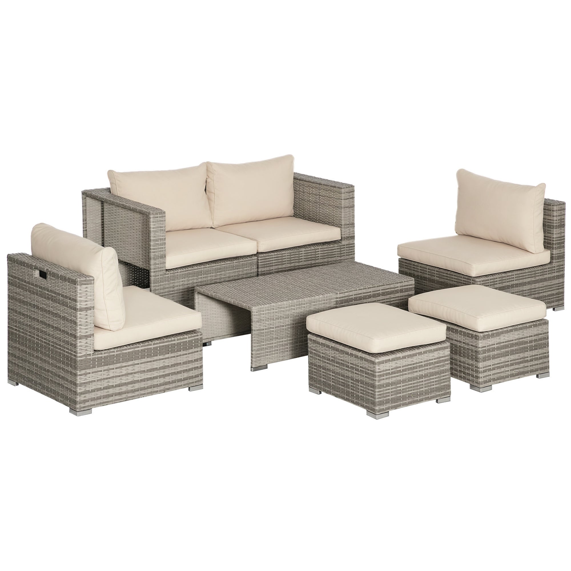8-Piece PE Rattan Garden Lounge Set with Armchairs, Coffee Tables and Stools, Beige
