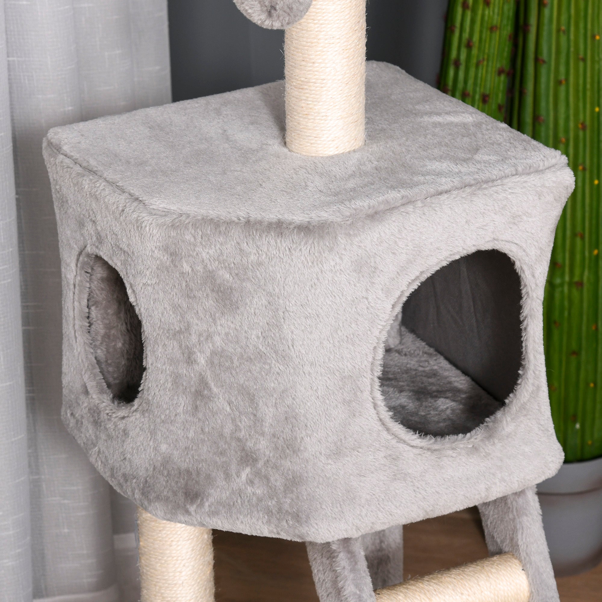 Multi-Level Cat Scratching Post with Kennel, Ladder, and Sisal Ropes, Light Grey, 50x40x120cm 4.5