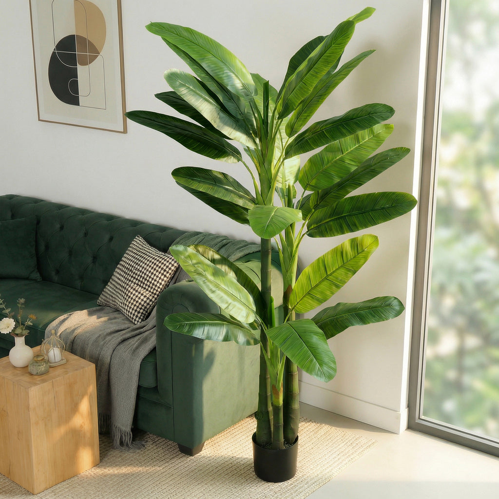 HOMCOM Artificial Banana Tree, Fake Plant with 18 Leaves, 180 cm, Green