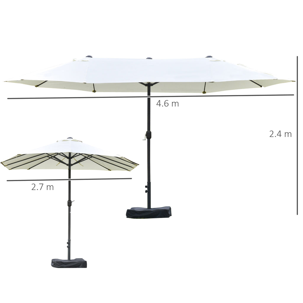 Outsunny Double Umbrella with 12 Ribs, Cross Base and Crank, Steel and Polyester, 455x265x238 cm, Beige