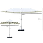 Outsunny Double Umbrella with 12 Ribs, Cross Base and Crank, Steel and Polyester, 455x265x238 cm, Beige