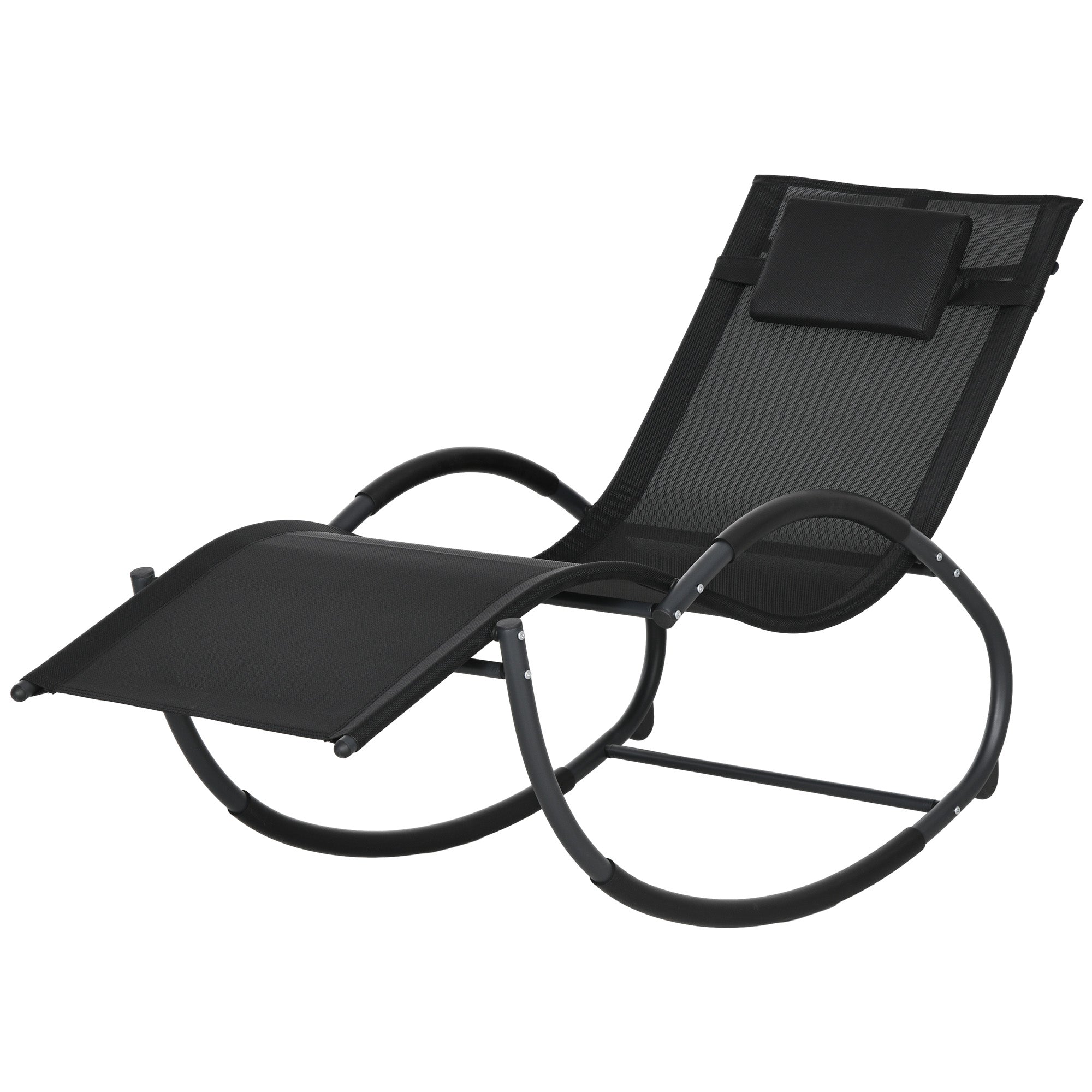 Outsunny Waterproof Outdoor Zero-Gravity Rocking Deck Chair with Headrest, 155x61x88 cm, Black - Borgè