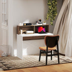 Modern PC Desk with Raised Top and 2 Shelves, in Chipboard, 110x50x102.6 cm, White, Brown and Walnut