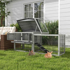 PawHut Outdoor Rabbit Hutch with Ramp, Opening Roof and Tray, Made of Fir Wood, 150x52x68 cm, Light Grey