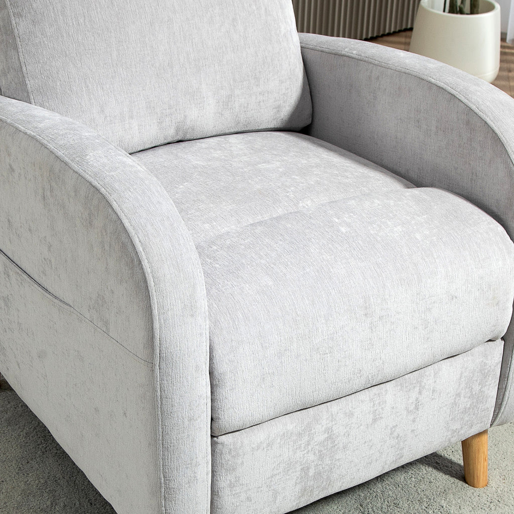 Reclining Armchair 150° max with Footrest, in Linen Effect Fabric, 68x90x106 cm, Light Gray