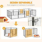 12-Panel Modular Dog Playpen, 80 x 1.5 x 80 cm, Foldable with Steel Door, 12 Pegs, Grey