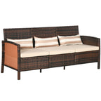 3-Seater Outdoor Sofa in PE Rattan with Padded and Removable Cushions, 173x68x78 cm, Brown