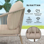 Outsunny 2-Seater Boho Style Garden Sofa in PE Rattan and Steel with Cushions, 112x72x76, Beige