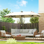 Outsunny Double Umbrella with LED Lights and Crank Handle, in Polyester and Steel, 2.92 x 1.5 x 2.2 m, Beige