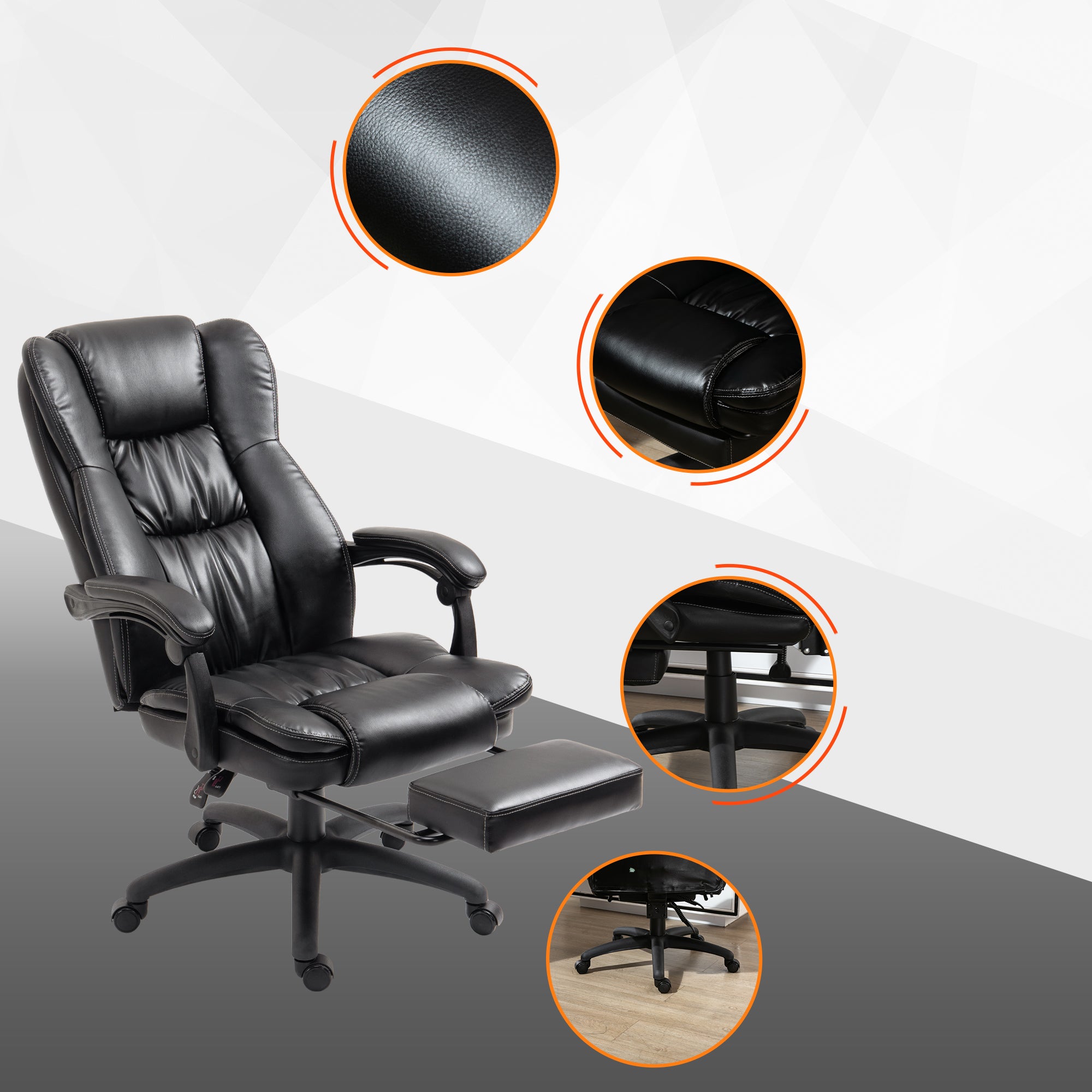 Vinsetto Height Adjustable Office Chair with 6 Massage Points, in Faux Leather, 68.5x68.5x113-121 cm, Black - Borgè