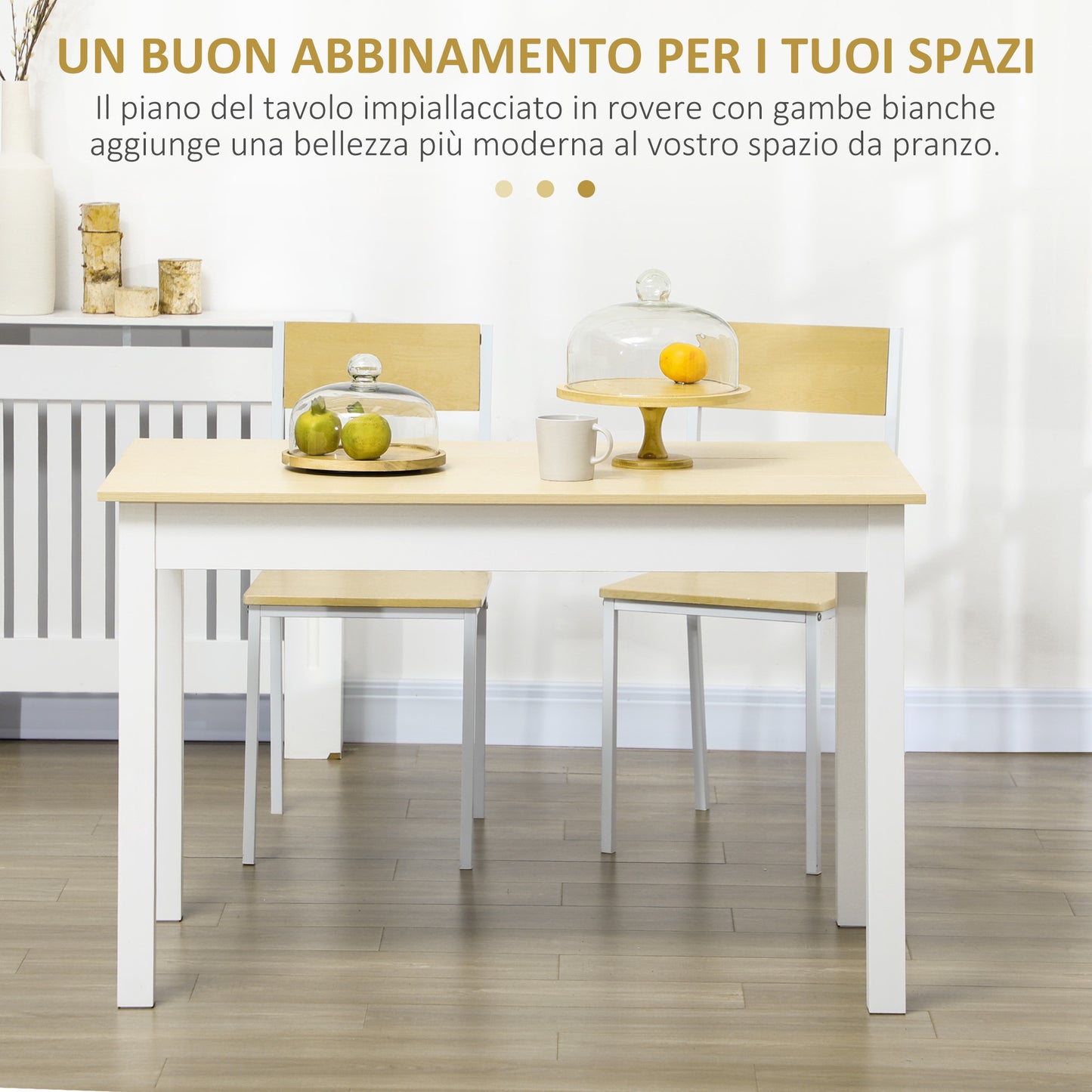 4-6 Seater Dining Table Modern Design for Kitchen and Living Room, 119x70x75cm, White and Wood