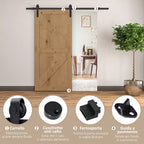 200cm Sliding Door Track Accessory Kit with Track and Rollers, Rustic Style, 90kg Load Capacity, Black Carbon Steel