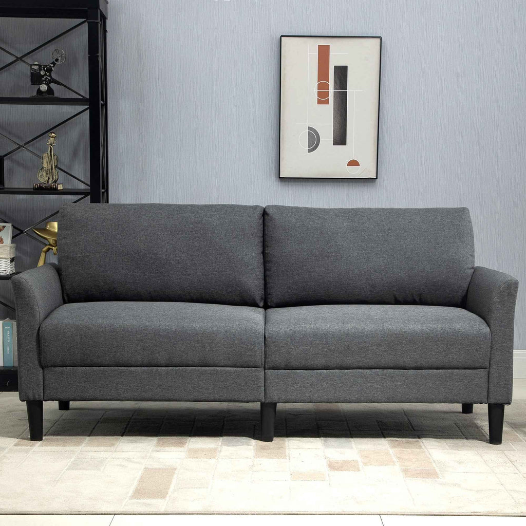 HOMCOM 3-Seater Fabric Sofa with Deep Seat and Thick Padding, 191x79x87 cm, Dark Grey