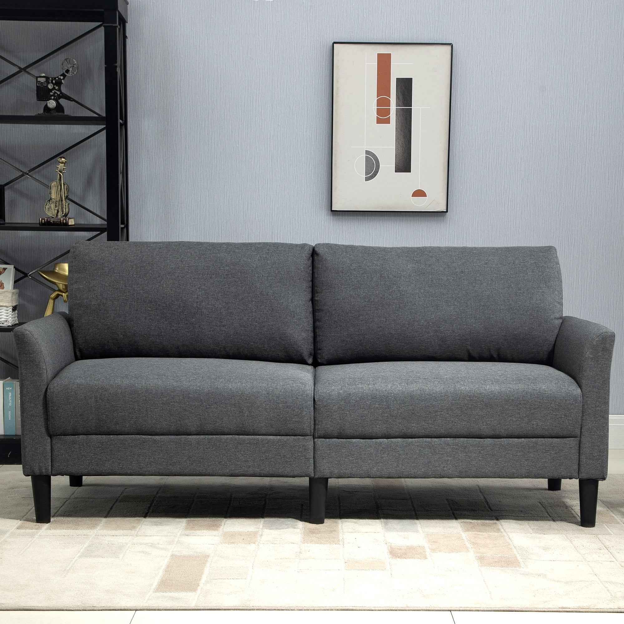 HOMCOM 3-Seater Fabric Sofa with Deep Seat and Thick Padding, 191x79x87 cm, Dark Grey