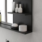 Modern Bathroom Mirror with 2 Side Shelves and Bottom Shelf, in Wood and Glass, 75x10x48 cm, Black
