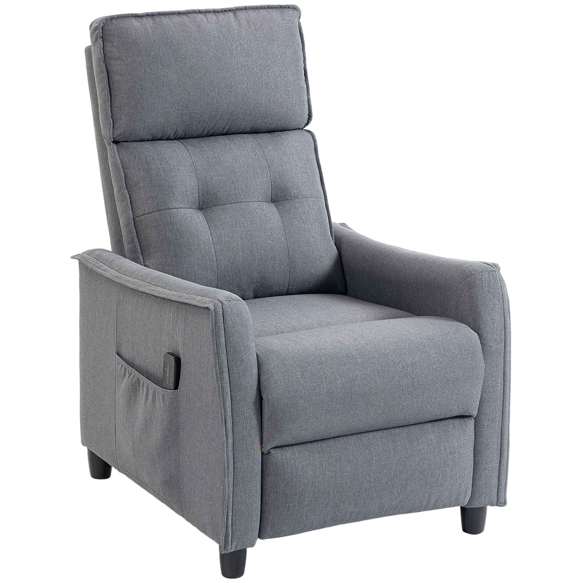 HOMCOM 160° Reclining Massage Chair with Footrest and Remote Control, 69x93x104 cm, Light Grey Linen Effect