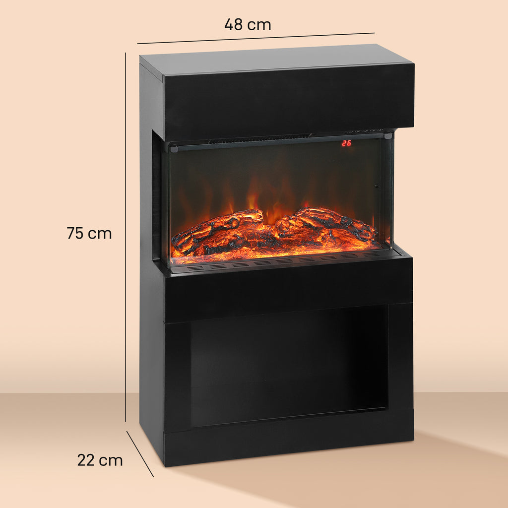 Electric Fireplace with 3D Colorful Flame Effect, 1000W/2000W with Adjustable Temperature and Remote Control, Black