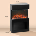 Electric Fireplace with 3D Colorful Flame Effect, 1000W/2000W with Adjustable Temperature and Remote Control, Black
