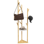 Tree Clothes Hanger in Bamboo with 8 Hooks and 3 Shelves, Natural Wood and White