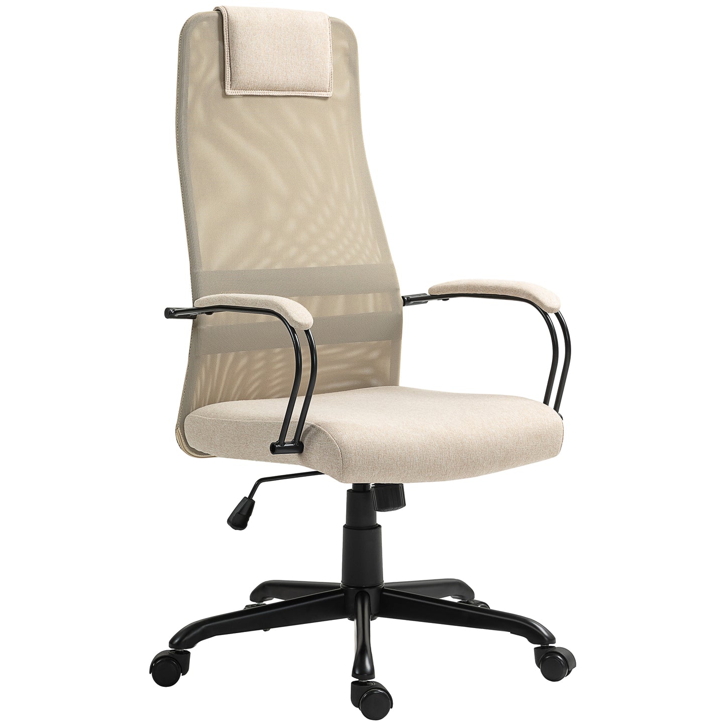 Ergonomic Swivel Office Chair with Reclining, Adjustable Height and Wheels, 58x61x115-125cm, Beige