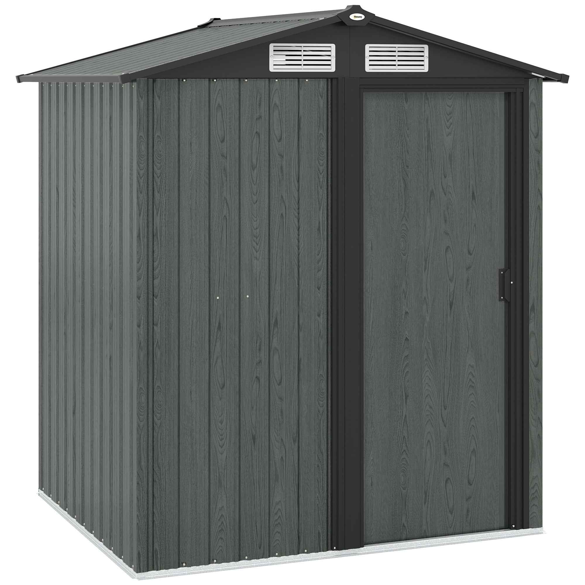 Outsunny Steel Garden Shed with Sloped Roof and 4 Air Vents, 152x132x188 cm, Grey