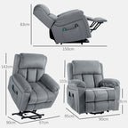 Lifting Armchair with 8 Massage Points and Storage Pocket, in Faux Leather and Steel, 90x95x103 cm, Grey