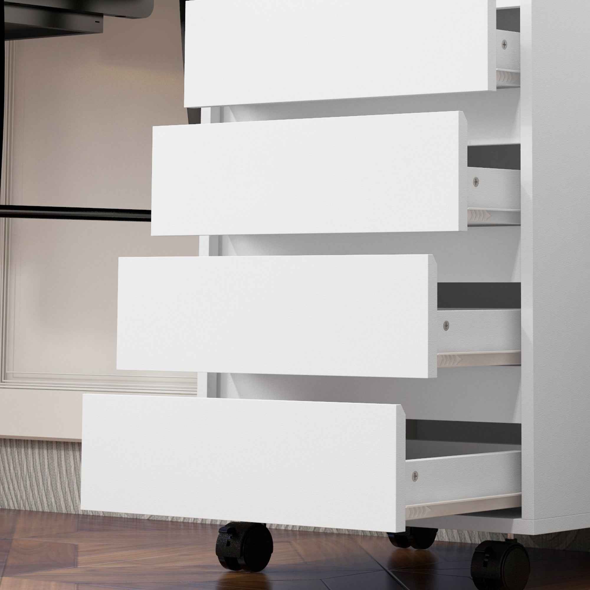HOMCOM Office Drawer Unit with 4 Drawers and Braked Casters in MDF Wood, 46x40x65 cm, White