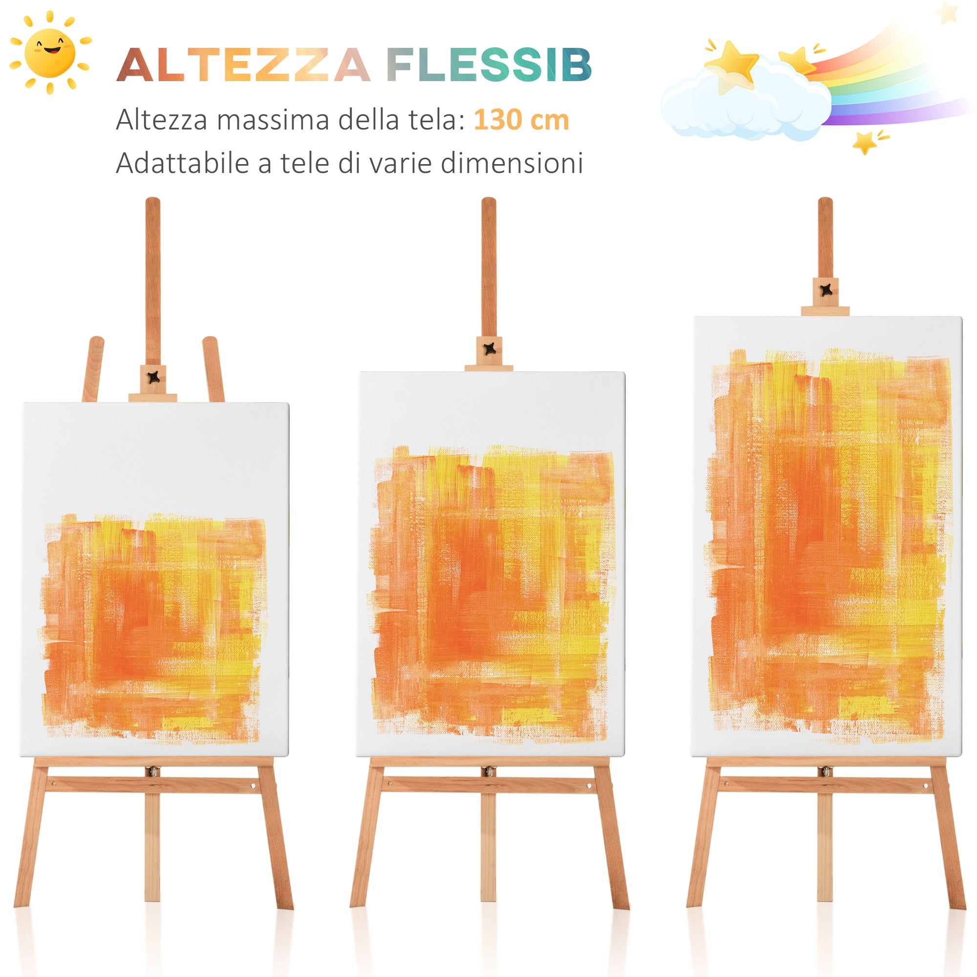 Tripod Easel with Adjustable Canvas Holder, Beech Wood, 65x68x174-230 cm